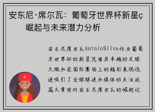 安东尼·席尔瓦：葡萄牙世界杯新星的崛起与未来潜力分析