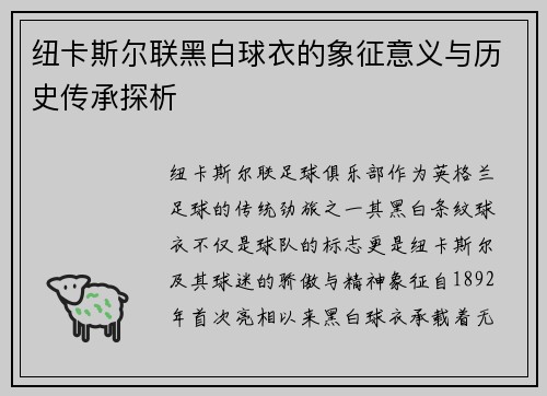 纽卡斯尔联黑白球衣的象征意义与历史传承探析