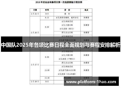中国队2025年各项比赛日程全面规划与赛程安排解析